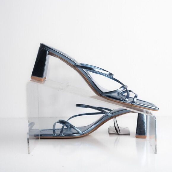 Zara Womens Blue Strappy Mule Heeled Sandals Sz US 7.5 EU 38 2322/110 NWD - Picture 3 of 9